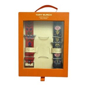 Tory Burch Red and Navy Floral 38 mm Leather Apple compatible Watch Bands